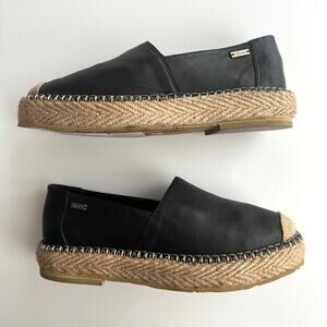 Velez NWT Artisan‎ Jute Detail Slip On Black Leather Espadrilles EU 37 US 6
